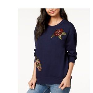 Juniors' Navy Sequin Applique Sweatshirt, Size L,